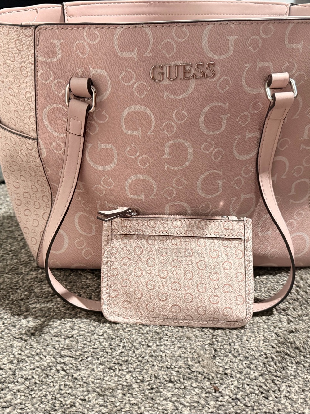 GUESS Pink Logo Tote with Matching Card Case